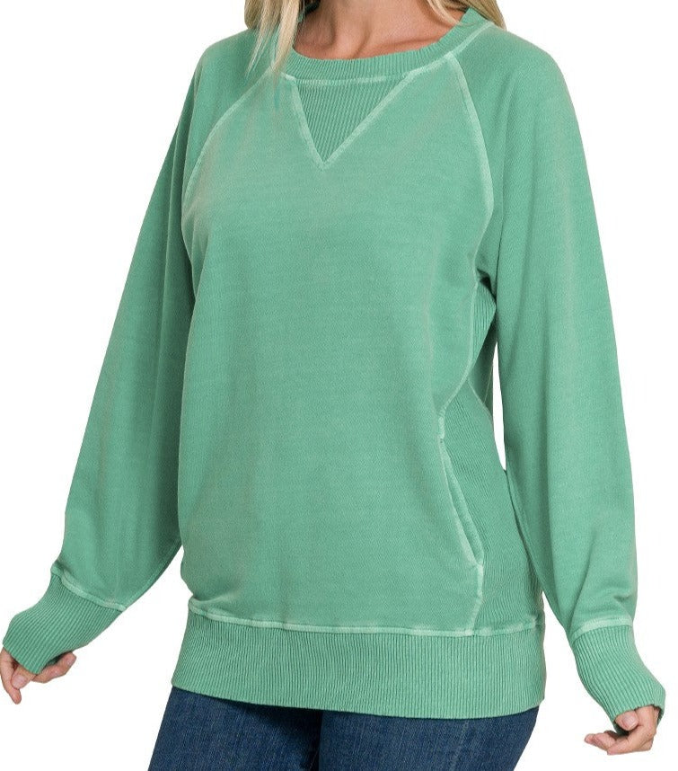 PIGMENT DYED FRENCH TERRY PULLOVER WITH POCKETS
