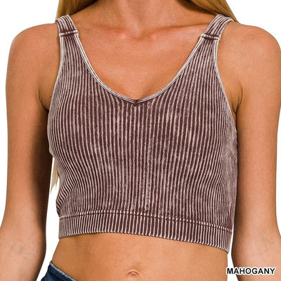VIRAL WASHED RIBBED CROPPED BRA PADDED TANK TOP