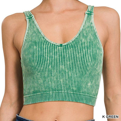 VIRAL WASHED RIBBED CROPPED BRA PADDED TANK TOP
