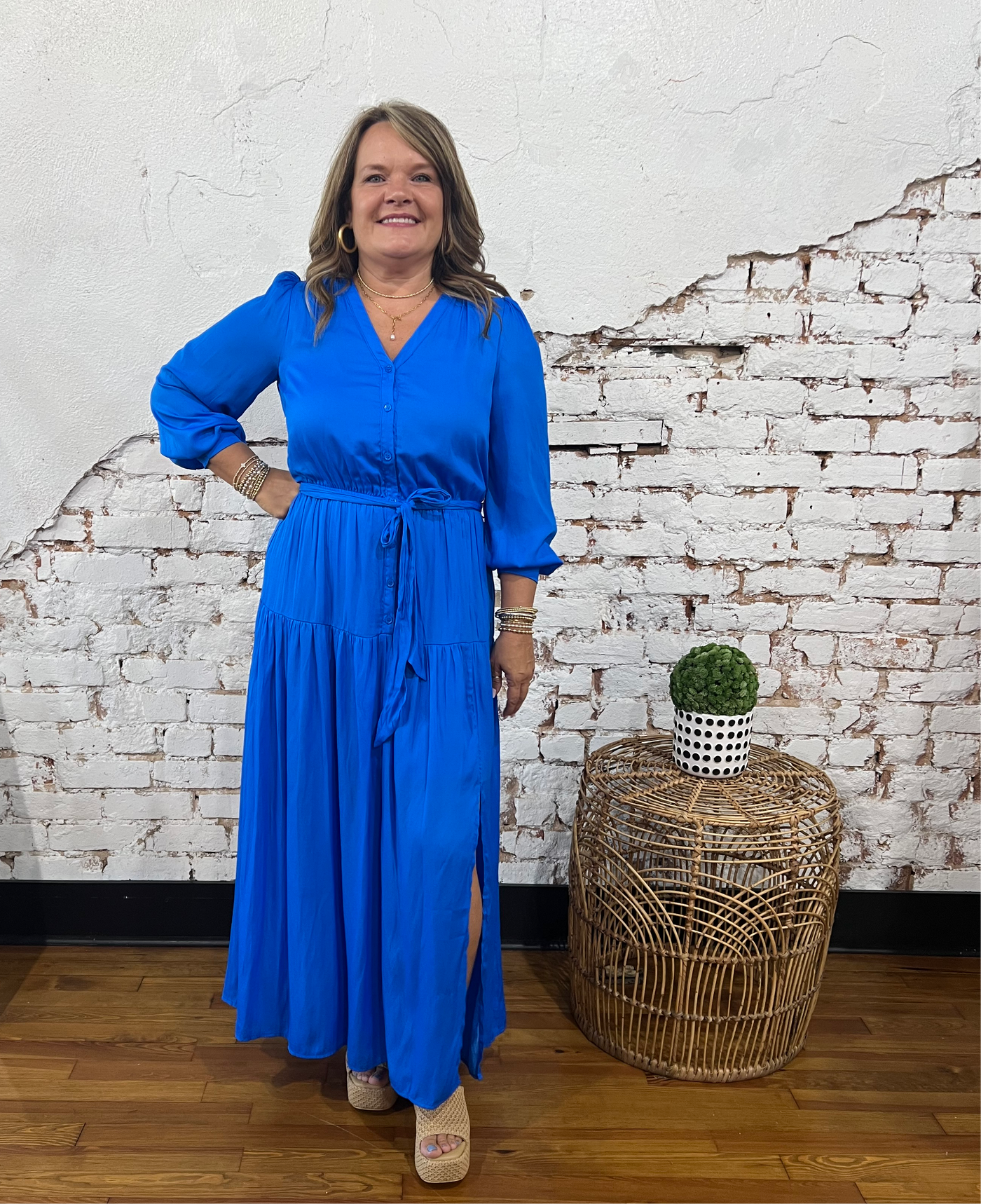BUTTON FRONT TIERED MAXI DRESS