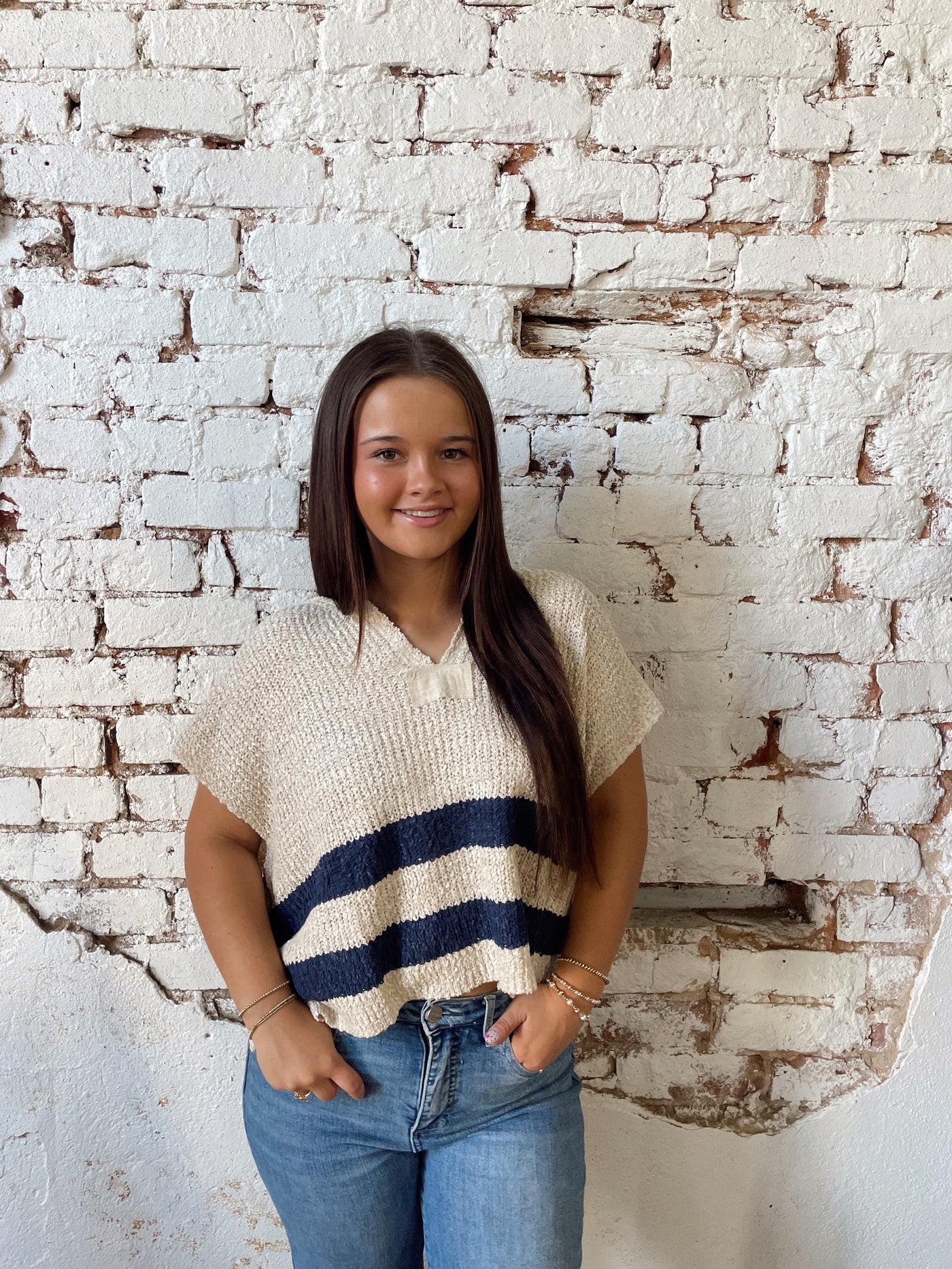 OVER SEAS STRIPEED SLEEVELESS SWEATER