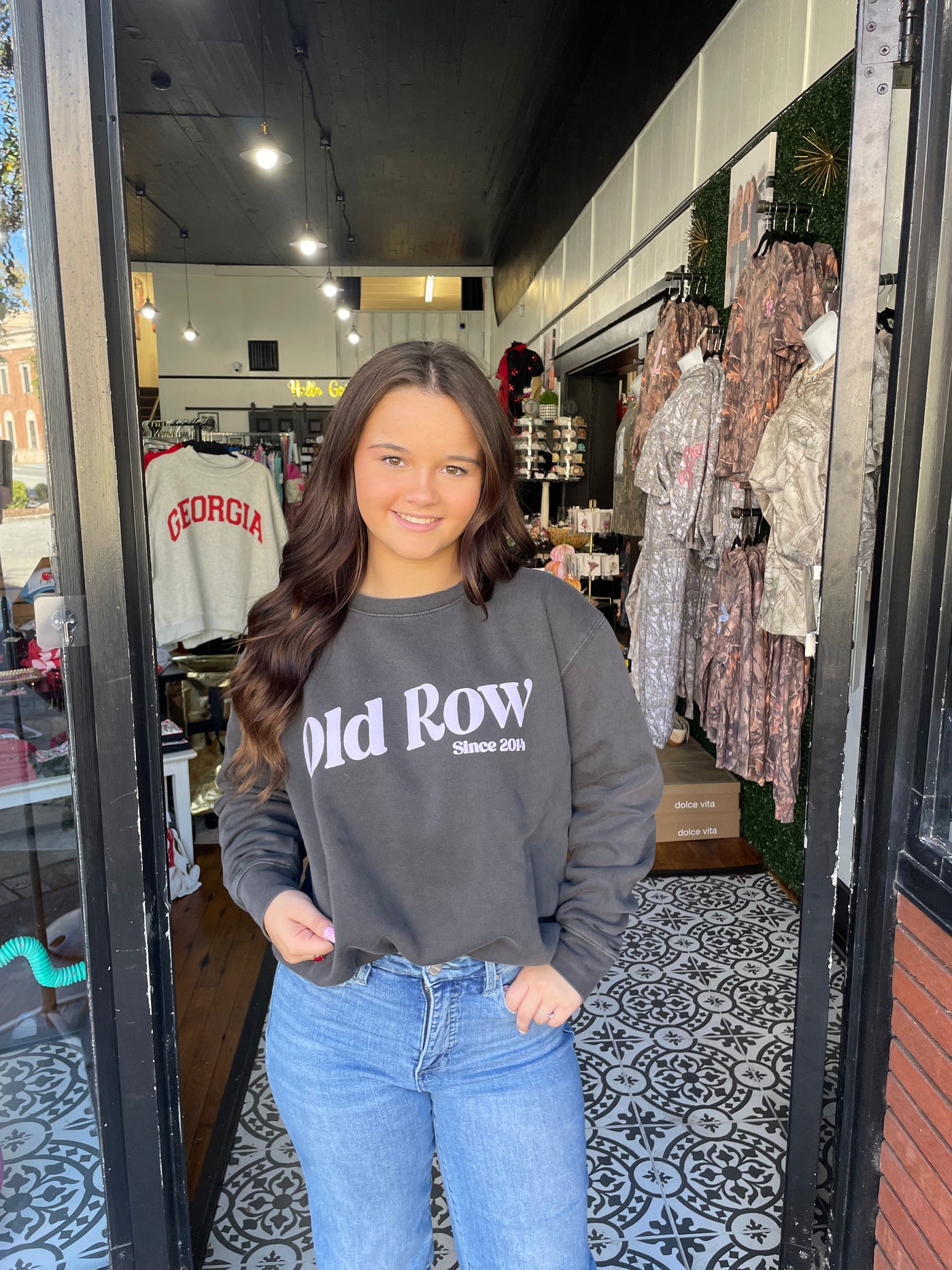 Old Row Puff Print Crewneck