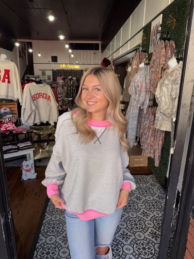 Contrast & Reverse Stitch Details Sweatshirt