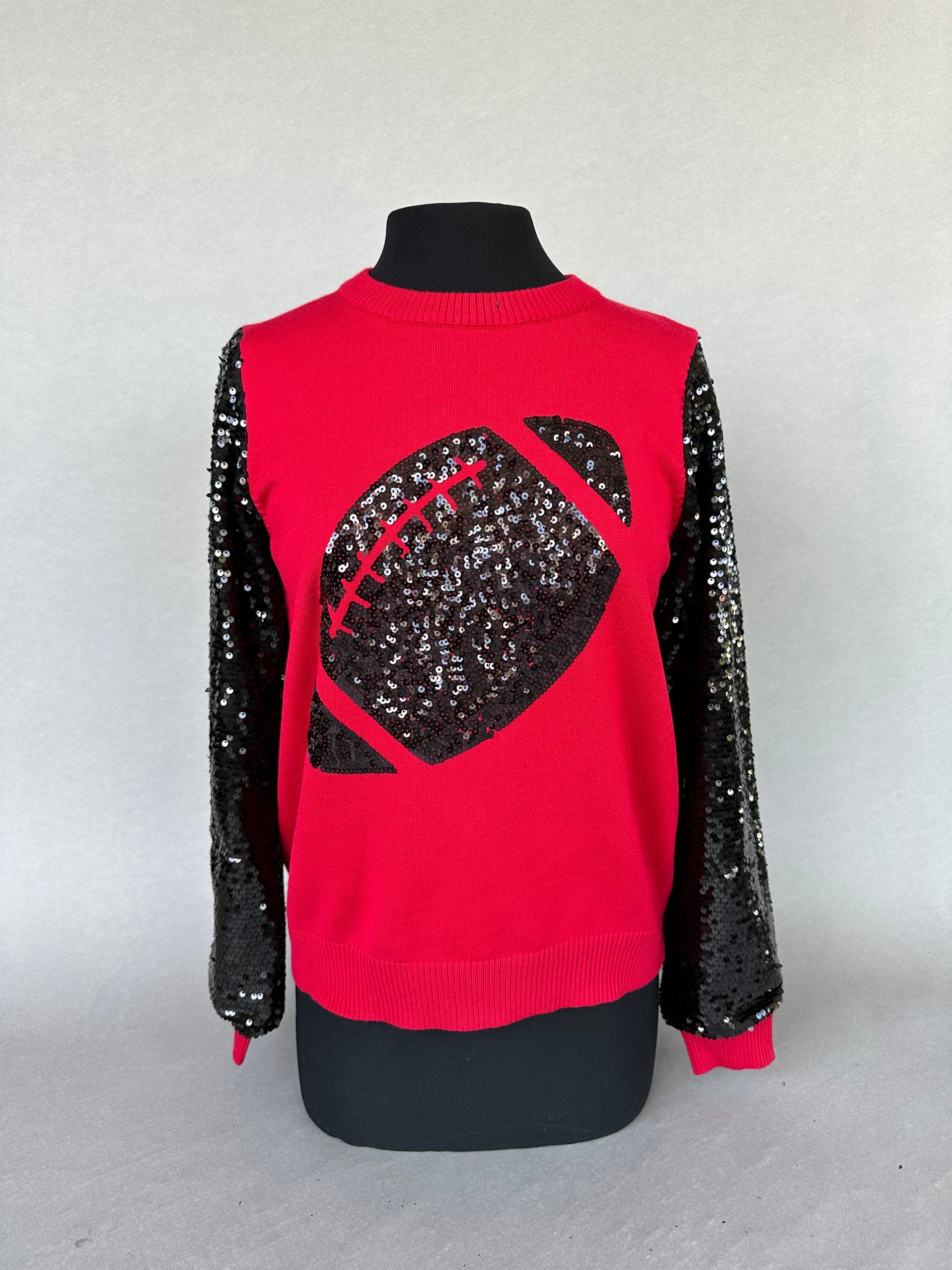 SEQUIN SLEEVE KNIT FOOTBALL TOP