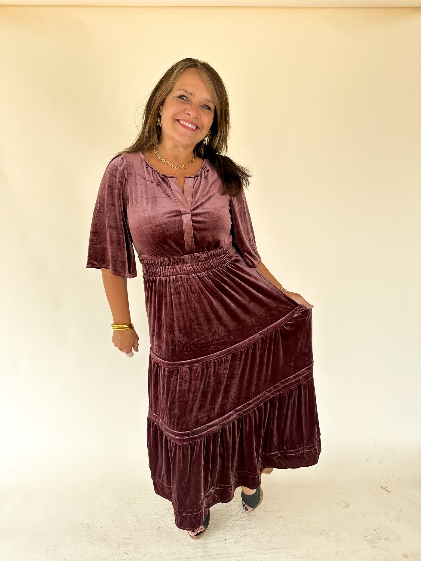 SMOCKED WAISTBAND MAXI DRESS