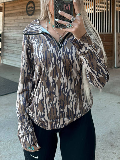 Bottomland camo quarter zip rain jacket