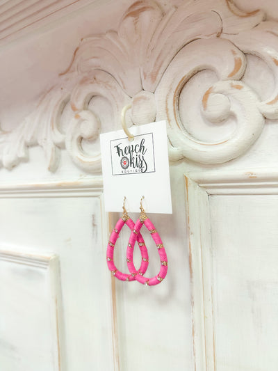 RAFFIA WRAPPED TEARDROP EARRINGS